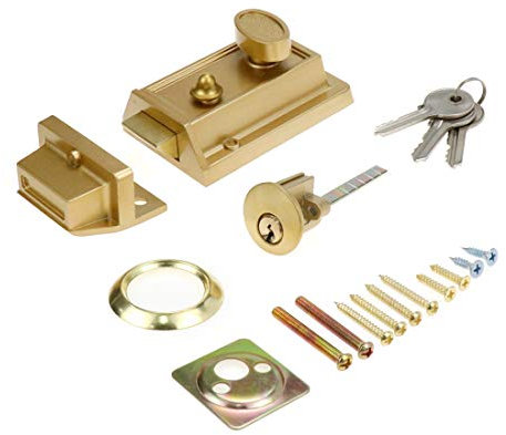 Bitray Night Latch Deadbolt Rim Lock, Anti-Theft Door Lock with Keys, Heavy Guard Security Key, Traditional Nightlatch in Gold