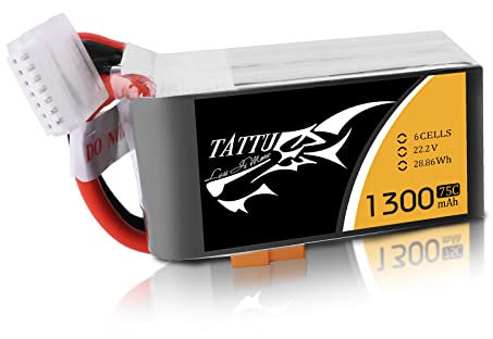 TATTU 6S Lipo Batterie 1300mAh 22.2V 75C Batterie RC avec connecteur XT60 Connection,pour Most FPV Racing Quad Copter Drone Airplane