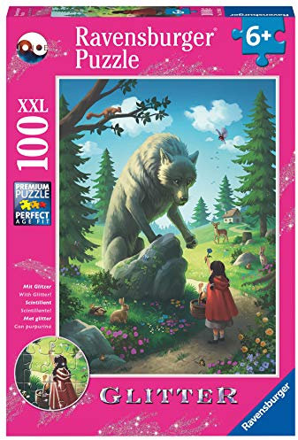 Ravensburger Kinderpuzzle - 12988 Rotkäppchen und der Wolf - Märchen-Puzzle für Kinder ab 6 Jahren, mit 100 Teilen im XXL-Format, mit Glitzer