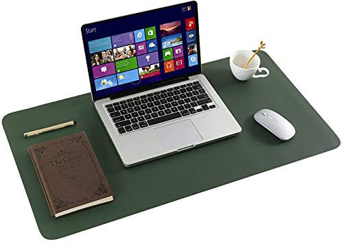 ARNTY Tapis de Bureau,Sous Main Bureau en Cuir PU,Grand Tapis de Souris Bureau,Double Face Dessous de Bureau,Sous Main Bureau Cuir Étanche pour Bureau et Maison(Vert&Gris Clair,90 * 43cm)