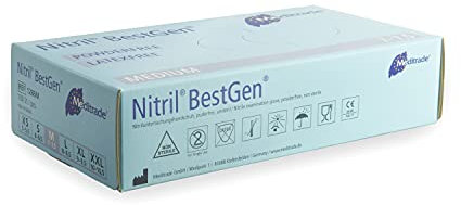 Meditrade® Nitril® BestGen® Nitrilhandschuhe in blau, Einweghandschuhe für den Medizinbereich oder Lebensmittel, Untersuchungshandschuhe, Einmalhandschuhe, latexfrei, DIN EN 455, 100 Stück, Größe M