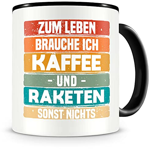 Samunshi® Raketen Tasse mit Spruch Kaffee und Raketen Geschenk für Raketen Fans Kaffeetasse groß Lustige Tassen zum Geburtstag schwarz 300ml