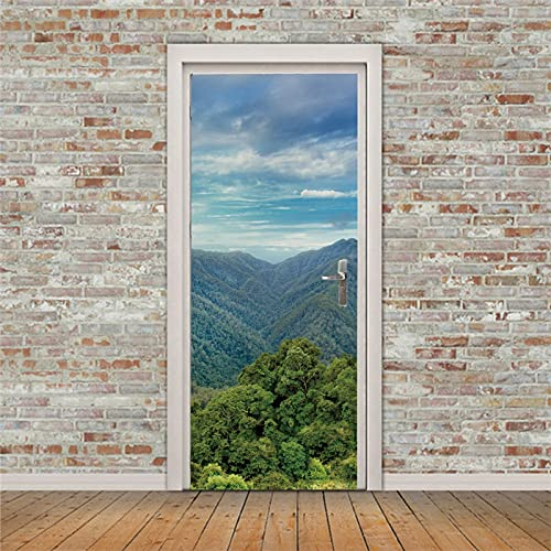 A.Monamour Türtapete Selbstklebend Türfolie Türposter 3D Berge Bedeckt Mit Grüner Regenwald Naturlandschaft Vinyl Folie Türdeko Tapete Wandbild Türaufkleber Türtattoo 90 x 200 cm