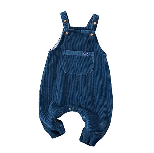 Bambino Dinosauro Salopette, Unisex Senza Maniche Regolabili Pantaloni Velluto a Coste(Blu,12-18 mesi,Taglia 85)