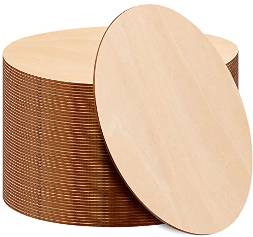 PINGEUI 50 Pieces 20cm Unfinished Round Wooden Circles, 0.25cm Thick Blank Round Wooden Discs Wood Circles for Crafts Large, Sign Plaque, Home Decoration, Christmas Ornaments