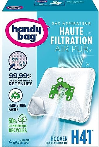 Handy Bag Staubsaugerbeutel H41 x 4 Beutel – kompatibel mit Hoover – 99,99% des zurückgehaltenen Staubs – einfacher Verschluss – Anti-Allergen-Filter – 50% recyceltes Material, Greenray-tgp