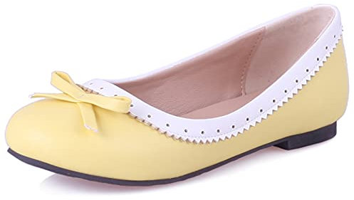 Bviennic Ballerina Flats Women Round Toe Slip On Dolly Shoes with Bows Casual Walking Comfy Wedding Bride Ballet Loafers Girls Shoes Yellow Size 3 UK-36CN