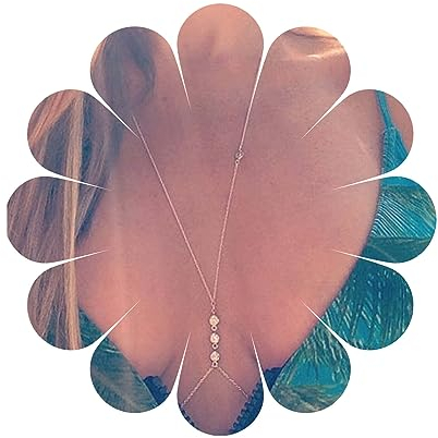 Yheakne Kristall Sklavenkette Körperkette Gold Bikini BH Kette Halskette Lang Cz Harness BH Halskette Sommer Strand Körperkette Schmuck Für Frauen Und Mädchen (gold)