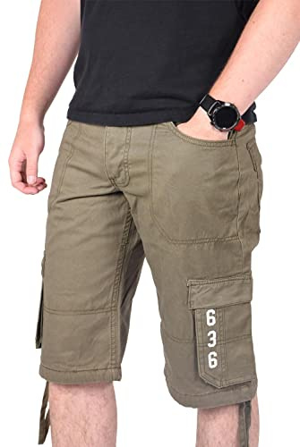 True Face Mens Shorts Cargo Pockets Denim Combat Chino Button Up Flat Front Army Workwear Knee Length Straight Leg Casual Summer Work Half Pants Bottom