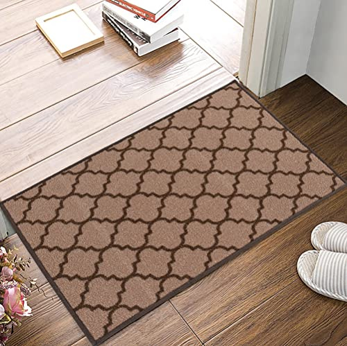 SmartLiving Door Mats Indoor 57 x 90 cm, Non-Slip Dirt Trapper Mat Absorbent Entrance Rug, Machine Washable Trellis Gel Back Door Entrance Mats, Low Profile Doormat for Entrance, Kitchen -Beige Brown