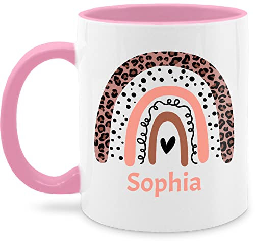 Tasse Tassen 325ml - Boho - Regenbogen - Name pointilliert Leo - 325 ml - Rosa - bedrucken chic stil personalisierte geschenke schulkind kindergarten für schulkinder selbst bedruckt