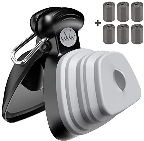 ORIA Tragbare Hundekotgreifer, Pooper Scooper, Faltbarer Hundekotschaufel mit Abfallsäcken Haustier-Toilette Abfallaufbewahrung Poop Scoop, 6 STK. Pet Poop-Taschen, Poop Remover Abholwerkzeug - Grau