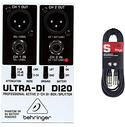 Behringer DI20 Ultra-DI 2 Channel DI Box/Splitter & Stagg SMC6 6 metre standard microphone cable