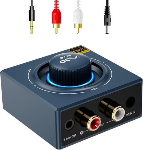 YMOO B06T3+ LDAC Receptor Bluetooth 5.2 HiFi, Aptx SBC AAC Adaptador de Audio Bluetooth con Control de Volumen, Salidas AUX 3,5mm Jack/RCA, Receptor para Altavoz/Estéreo/Amplificador de Teléfono/PC