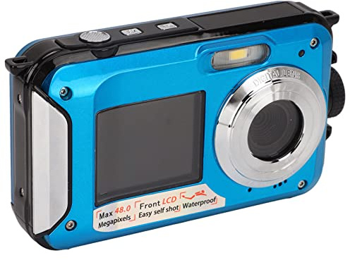 Underwater Camera, Full HD 2.7K 48MP Waterproof Digital Camera, 10ft Depth Waterproof Design, 16X Digital Zoom Underwater Digital Camera, Front Rear Double Screens (Blue)