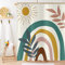 Hnmdmyi Rideau de Douche Boho 180x200, Mid Century Feuille Abstraite Soleil Arc-en-Ciel Beige Rideau de Bain Moderne Minimaliste Géométrique Esthétique Art Imperméable Tissu Lavable Rideau de Bain