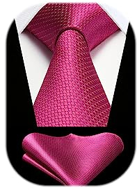 HISDERN Cravates pour hommes Rose Rose 3,4 pouces Cravate et pochette de costume Cravate en soie classique pour les affaires de fête de mariage