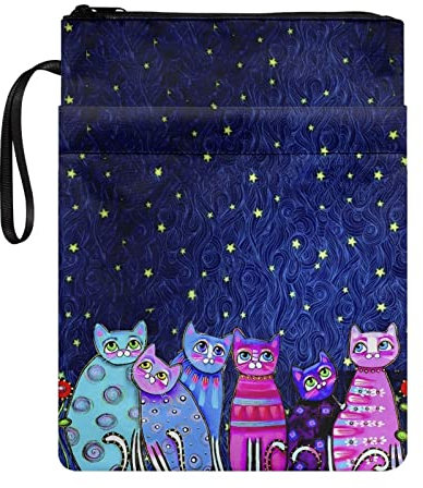 Poceacles Bunte Katzen bedruckte leichte Buchhülle für Hardcover Taschenbuch Buchhülle Buchtasche Schutz mit Reißverschluss Aufbewahrungstasche, Einheitsgröße, CZ25