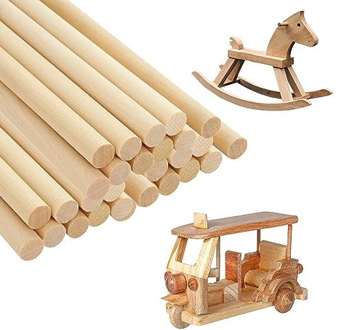 ZOFUN 200 Stück Holzdübel 5 mm, 300 x 5 mm, unlackierte Holzstäbe, runde Holzdübel für Handwerk, Holzstäbe für DIY Holzbearbeitung Holzhandwerk Gebäude Modell Kunst Arbeit
