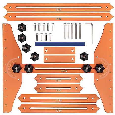 Stair Tread Template Tool, Stainless Steel Stair Tread jig Gauge Measuring Tool with Protractor and Scale Display, Adjustable 8 Inch to 56 Inch Length for Risers, Partitions, Shelf Layout
