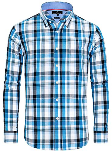 J.VER Trachtenhemd Kariertes Herren Hemd Oktoberfest Oberhemden Langarm Freizeithemd Button Down Regular Fit Karohemd Karneval Shirt mit Tasche,Schwarz Blau Weiß,XL