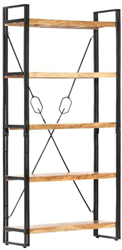 BULANED Bücherregal 5 Fächer, Bookshelf, Regalbrett, Book Shelf, Bücher Regal, Deko Regal Wohnzimmer, Standregal, 90 x 30 x 180 cm Massivholz Akazie