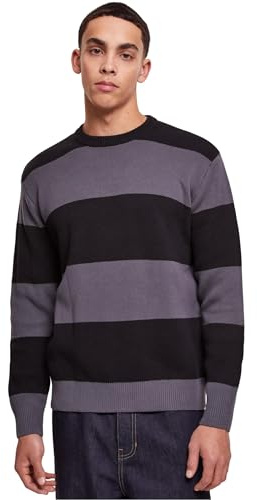 Urban Classics Herren Sweatshirt Heavy Oversized Striped Sweatshirt Black/darkshadow S