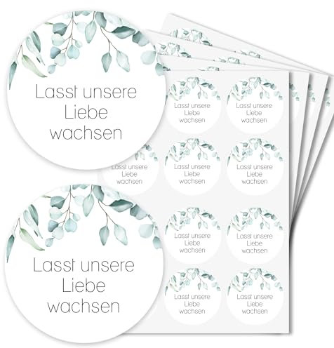 younikat Aufkleber für Blumensamen Gastgeschenk I Hochzeit I 48 Eitketten Eukalyptus weiß-grün I dv1272