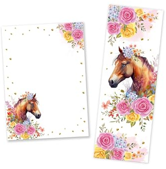 12 Lesezeichen + 12 Mini-Notizblöcke (A7-Format) Pferd Mitgebsel für Kindergeburtstag Gastgeschenke für Kinder Mädchengeburtstag