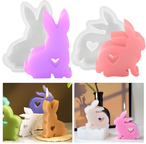 2 Stück Osterhase Silikonform Gießform Kerzenform Ostern Kaninchen Silikonform, Epoxidharz Form Ostern Hase Gießform Silikon Hase, Kaninchen Form zum Gießen for Kerzen Beton Gips Seife DIY Handwerk