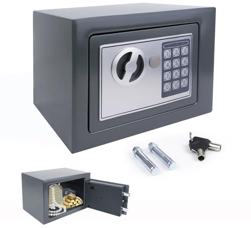 Elektronischer Safe Tresor Klein mit Doppelbartschloss Feuerfest Wandtresore Möbeltresor für Hause Büro Hotel, 23 x 17 x 17cm, 2 x Schlüssel & Befestigungsschraube
