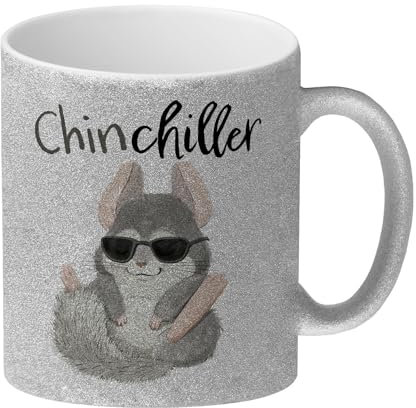 Chinchilla Glitzer-Kaffeebecher mit Spruch Chinchiller Relax Chillen Tasse Coole Pause entspannen gemütlich