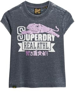 Superdry Damen Varsity T-Shirt in Ausbrenneroptik Finster Marineblau 40