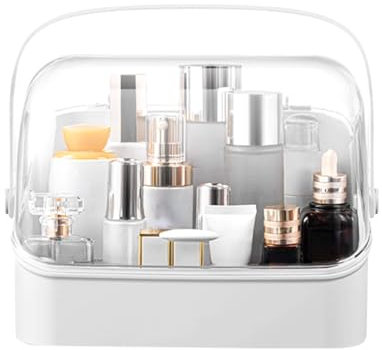 Felenny Cosmetic Storage Box with Lid Makeup Organizer Box with Dust Free Cover Portable Handle, Dressing Table Makeup Organiser Portable Beauty Makeup Case t for Bathroom Countertop Bedroom Dresser