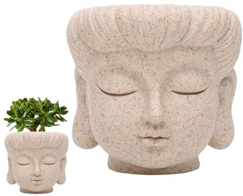 Hobngmuc Buddha Head Plant Pot, Garden Ornament Plant Pot, Face Flower Pot, Resin Buddha Head Planter, Buddha Head Zen Decoration Outdoor Indoor (10x10x9cm)
