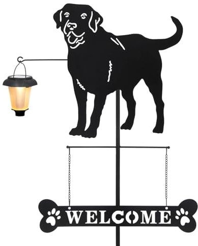 Taylor & Brown Solar Labrador Silhouette Dog Breed Welcome Stakes Sign with a Lantern Light Outdoor Decorative Garden Stakes for Yard, Lawn, Patio, Pathway