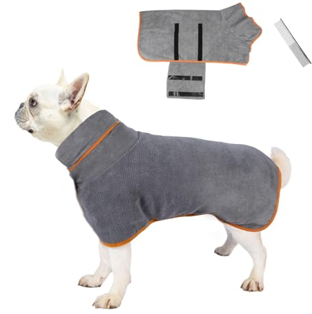 Peignoir pour Chien en Microfibre Super Absorbante Serviette pour Chien avec Velcro et Bande rétractable Ajustable, Séchage Rapide Serviette Bain pour Chien pour Grands Moyens et Petits Chiens -M