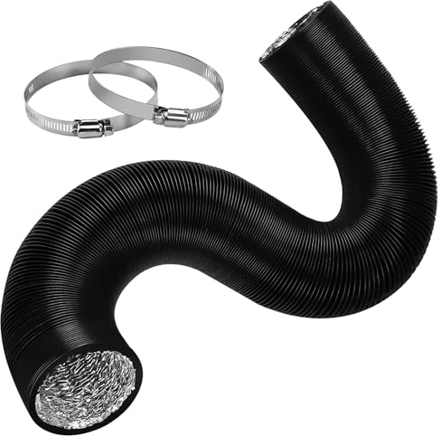 75mm Abluftrohr, 5m PVC Abluftschlauch Schwarz Flex-Schlauch Abluftschlauch mit 2 Schlauchschelle Edelstahl für Mobile Klimaanlage, Trockner, Abluftventilator, Belüftungssystem