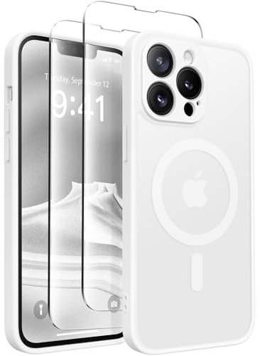 CAPRARO Magnetic for iPhone 13 Pro Max Case, [Compatible with MagSafe] [Full Camera Protection] [13FT Drop Protection] Shockproof Protective Slim Translucent Matte Phone Case, White