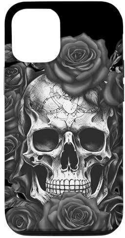 Hülle für iPhone 15 Skeleton Metalhead Skulls and Roses Rock aus Metall, anthrazit