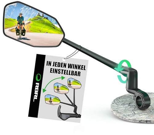 RBRL Fahrradspiegel für Lenker mit ProVision-Echtglas, Aluminiumlegierung Fahrrad Spiegel Arm, Bruchfest & Langlebig, 360° Drehbar & Klappbar Fahrrad Rückspiegel, E-Bike, Escooter (Links)