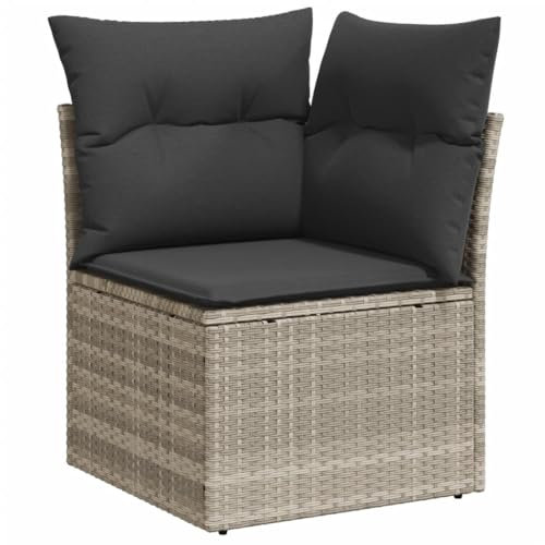 vidaXL Garten Ecksofa mit Kissen, Outdoor Sofa mit abnehmbarem waschbarem Bezug, Gartensofa mit Staufach unter Sitzfläche, Gartencouch Gartenmöbel, Hellgrau Poly Rattan
