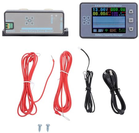 Batteriemonitor, 2,4-Zoll-Bildschirm, Multifunktionaler Spannung, Strom, Leistung, Energiezähler mit Alarm, Drahtlose Übertragung, für Wohnmobil-Motorräder ABS-Acryl,