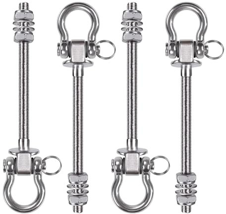 CEIEVER Lot de 4 crochets de balançoire avec roulement, boulons de suspension, 2/4 pièces, crochet mousqueton pivotant de 21 cm, kit de montage en acier inoxydable pour hamacs, balançoire, sac de boxe