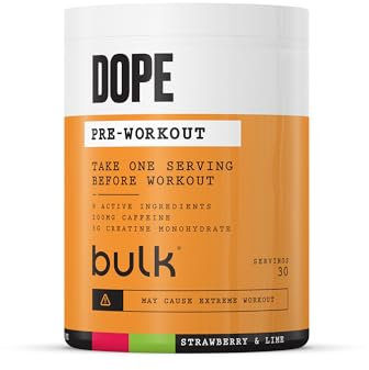 Bulk Dope Pre-Workout Pulver | Erdbeere Lime | 3g Creatine per Serving | 200mg Caffeine | Citrulline Malate & Arginine AKG | Beta-Alanine | Energy, Focus & Performance | 510g Supplement