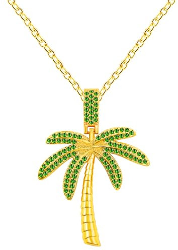Uloveido Gold Plated Palm Tree Necklace - Green Cubic Zirconia Stunning Tropical Pendant Necklaces for Women - Island Jewelry Gift YA4829