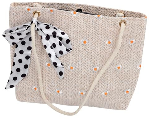 SOIMISS Handtasche Damen Sommer Strandtasche Damen Geflochtene Handtasche Mit Schleife Große Kapazität Tragbare Stroh Umhängetasche Ideal Für Reisen Und Einkäufe Zufälliger Stil Handtaschen Damen