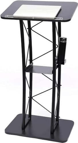 RCJCQSR Podium Rednerpult, gebogen, aus Metall, stehend, mit Getränkehalter, 40 x 60 x 120 cm, Schwarz