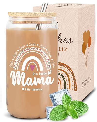 VivaJoy Gifts for Mum - Mum Gift, Mother Gift, Glass with Lid and Straw, Perfect as a Birthday Gift for Mothers, Christmas or Mother's Day, A Gift from Daughters or Sons