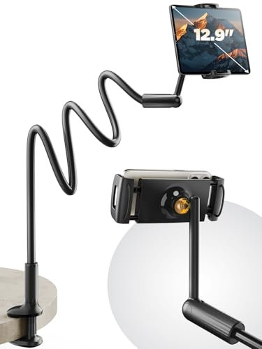 SAIJI [120CM] Gooseneck Tablet Holder for bed, One-Hand Adjustable iPad holder, kindle holder for reading in bed, Compatible with iPad iPhone, Fire, Switch All 4.7-13 Device